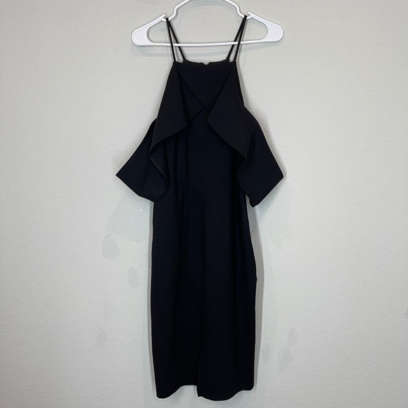 Gianni Bini Pilar Ruffle Black Dress Women's M Cold Shoulder Bodycon Stretch - Picture 2 of 15